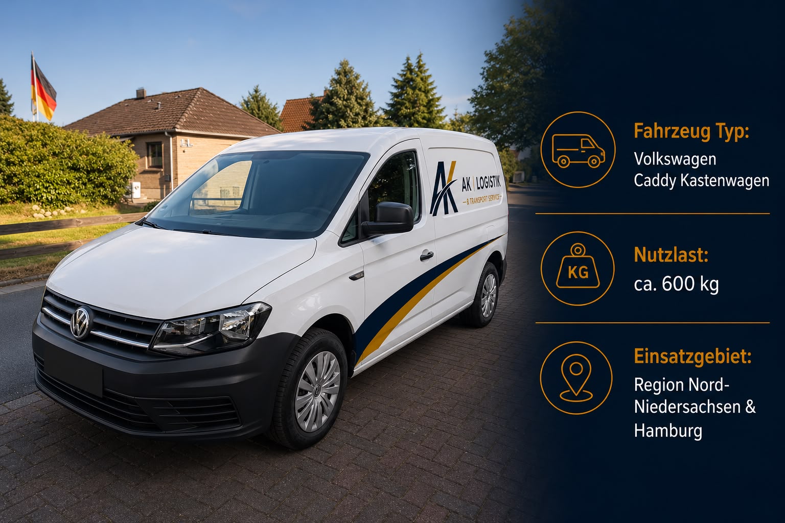Volkswagen Caddy Kastenwagen – Nutzlast ca. 600 kg, Einsatzgebiet Region Niedersachsen & Hamburg